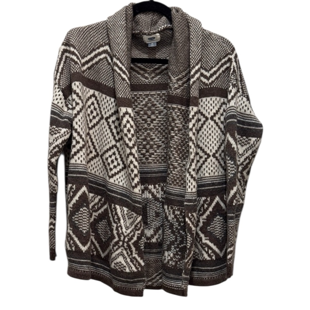 Old Navy Brown and Cream Patterned Cardigan Size XS